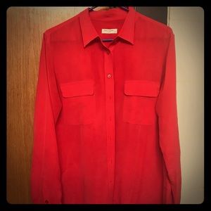 Equipment 100% silk red Femme button up blouse
